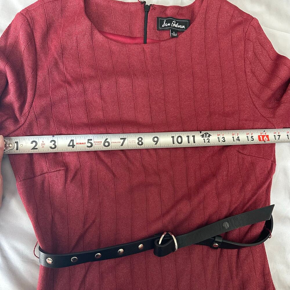 Sam Edelman Maroon, Belted, Lined, Long Sleeve Mini Dress- 6 - Picture 8 of 12